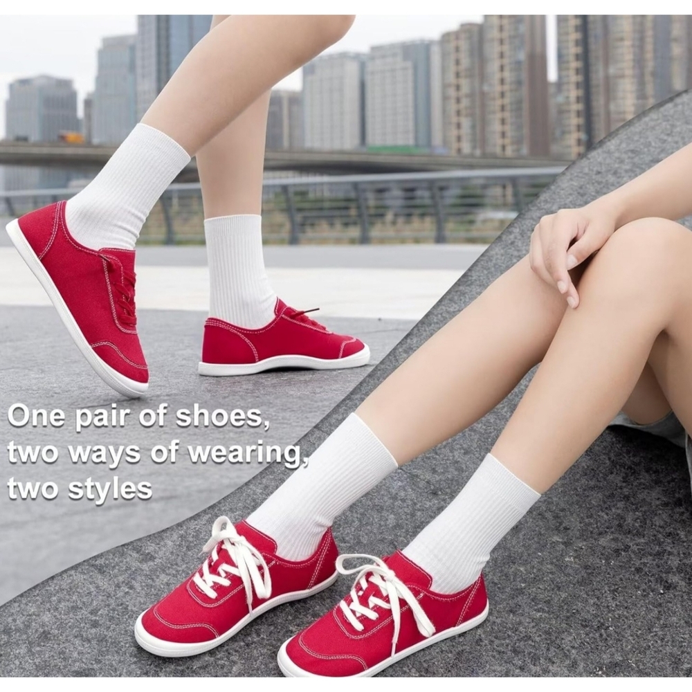 ZYEN Canvas Low Top Slip On Shoes Red Size 10